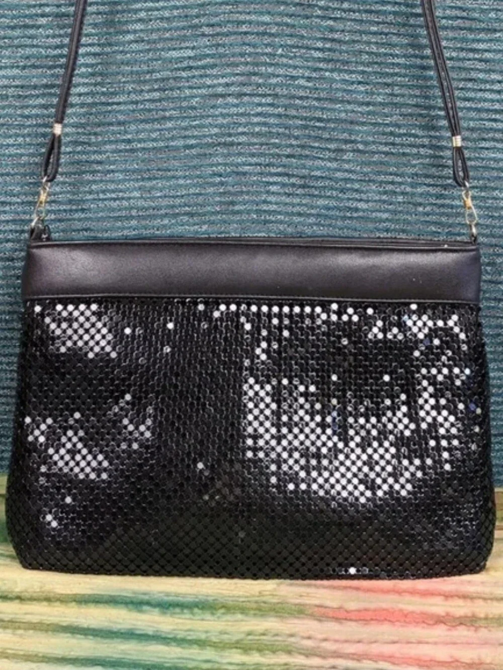 Vintage Whiting & Davis Black Mesh Evening Bag Convertible Clutch